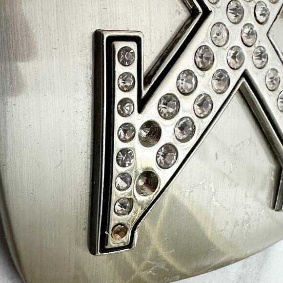 Rhinestone X Letter Initial Monogram Silver Tone Belt Buckle ✨ - Picture 5 of 8